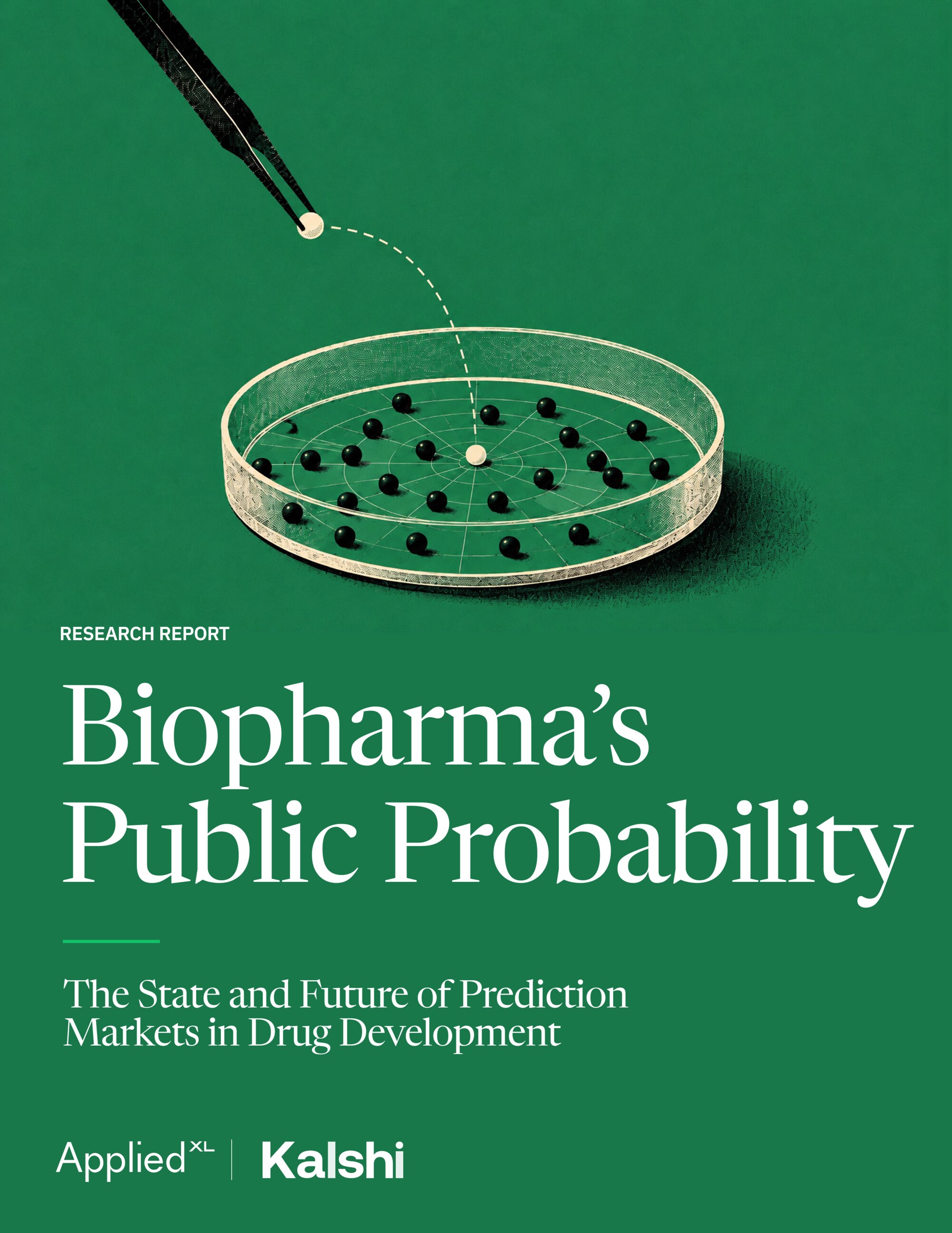 Cover of Biopharma's Public Probability, the joint Kalshi and AppliedXL report
